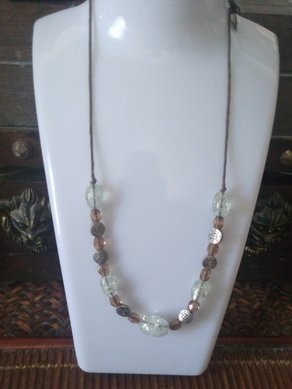 Beaded Necklace in Brown & Clear Like New